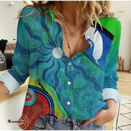 Custom Text and Number Torres Strait Islanders Flag with Aboriginal Patterns Women Casual Shirt