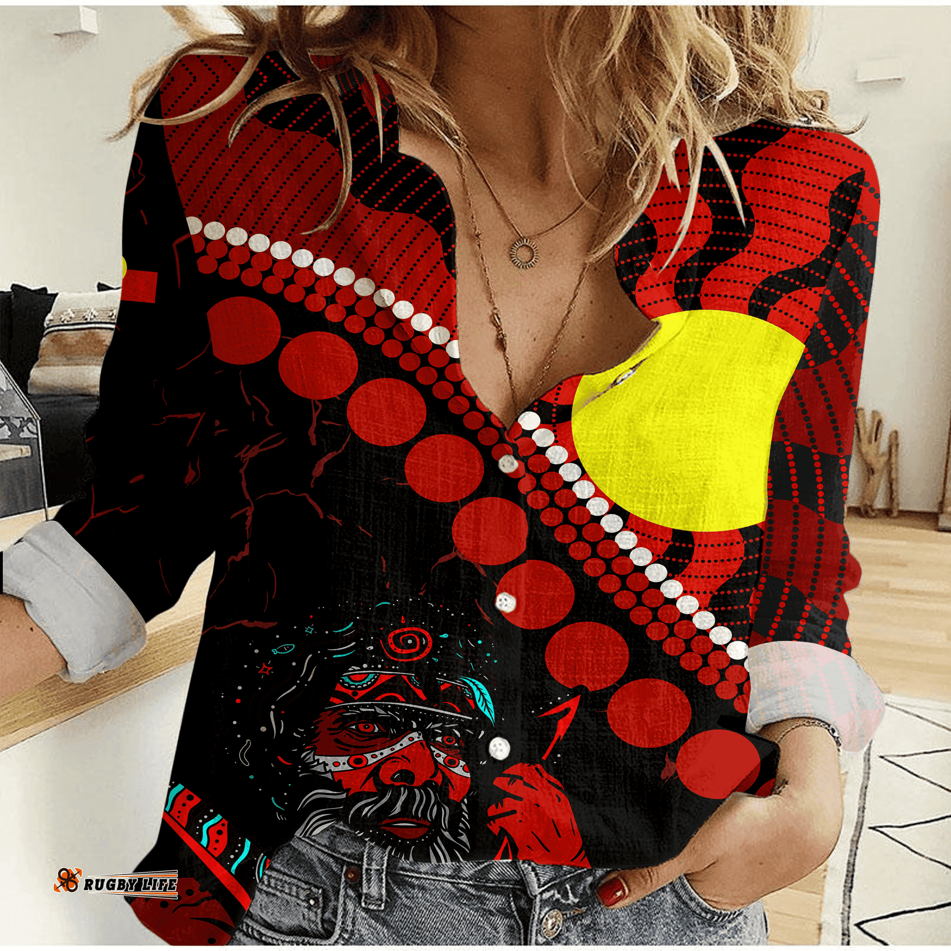 Aboriginal - Indigenous People And Sun Women Casual Shirt