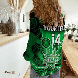 Custom Text And Number Stars Cricket Women Casual Shirt Melbourne Team Green Gradient Aboriginal Art