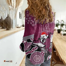 Custom Sea Eagles Rugby Christmas Women Casual Shirt Merry Xmas 2023 Mix Aboriginal Art