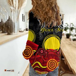 Custom Personalised Australian Indigenous Women Casual Shirt Kangaroos Circle Aboriginal Art
