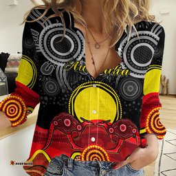 Custom Personalised Australian Indigenous Women Casual Shirt Kangaroos Circle Aboriginal Art