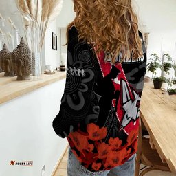 Essendon Football ANZAC 2023 Women Casual Shirt Bombers Aboriginal Mix Poppy Camouflage