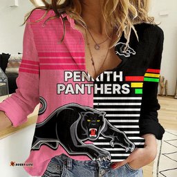 Penrith Panthers Rugby Women Casual Shirt Proud The Panthers Comeback Black and Pink