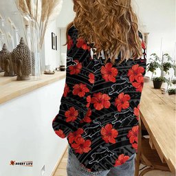 Panthers Rugby Women Casual Shirt Polynesian Style With Hibiscus