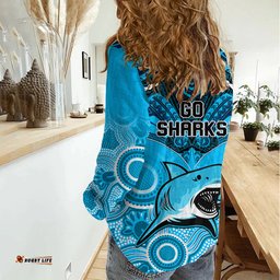 Sharks Rugby Women Casual Shirt Go Sharkies Aboriginal Mix Polynesian Pattern