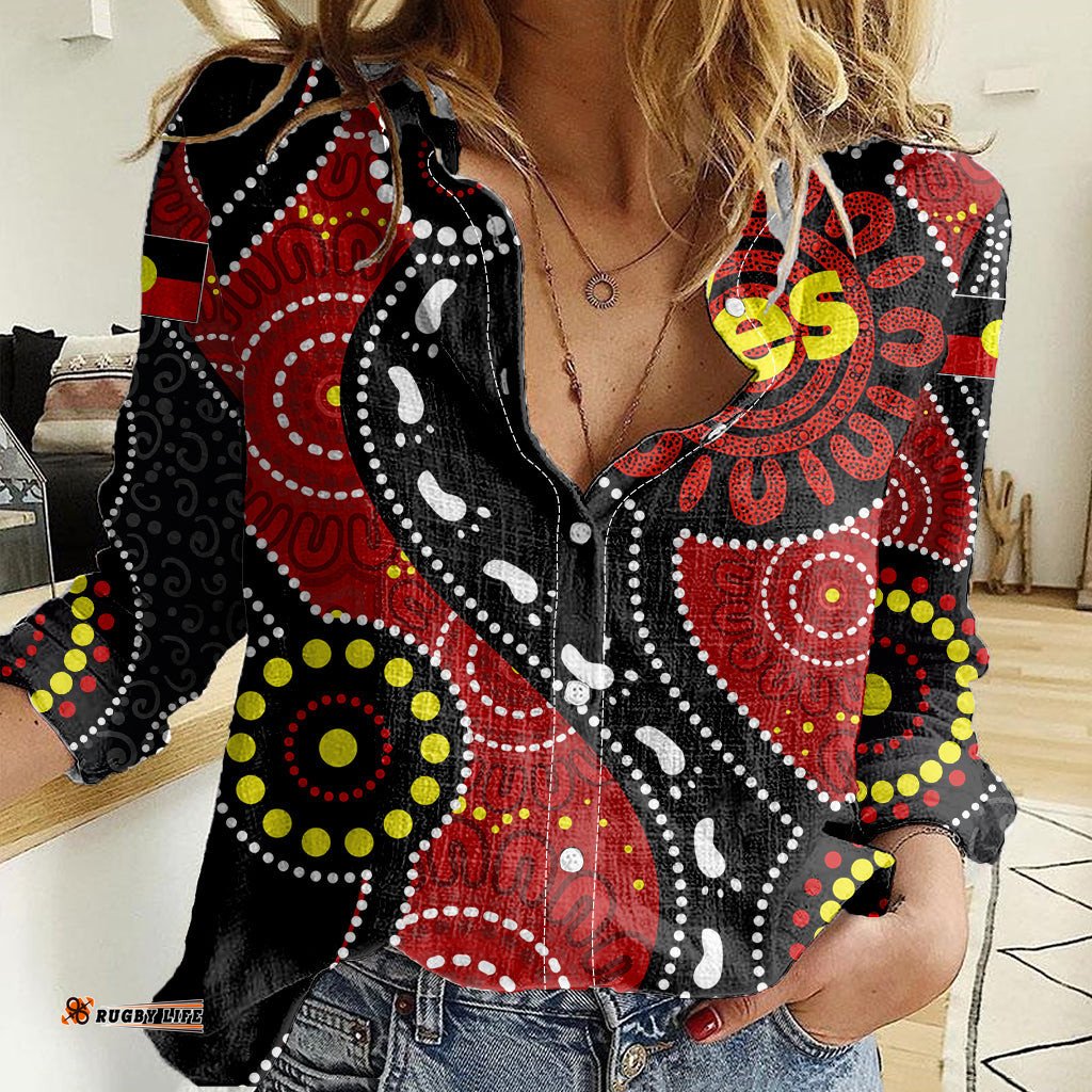 Australia Indigenous Women Casual Shirt Vote Yes Aboriginal Flag Color