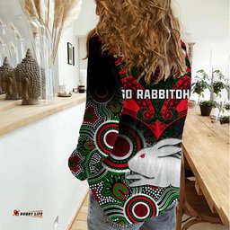 Rabbitohs Rugby Women Casual Shirt Souths 1908 Aboriginal Mix Polynesian Pattern