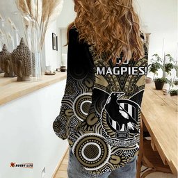 Collingwood Football Women Casual Shirt Go Magpies Aboriginal Mix Polynesian Pattern