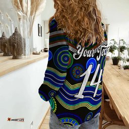 Custom Text and Number Women Casual Shirt Aboriginal Dot Unique Style Blue