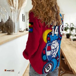 Custom Text And Number Western Bulldogs Football NAIDOC 2023 Women Casual Shirt Indigenous For Our Elders