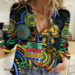 Custom Titans Rugby Aboriginal Art Women Casual Shirt NAIDOC Indigenous Tribal