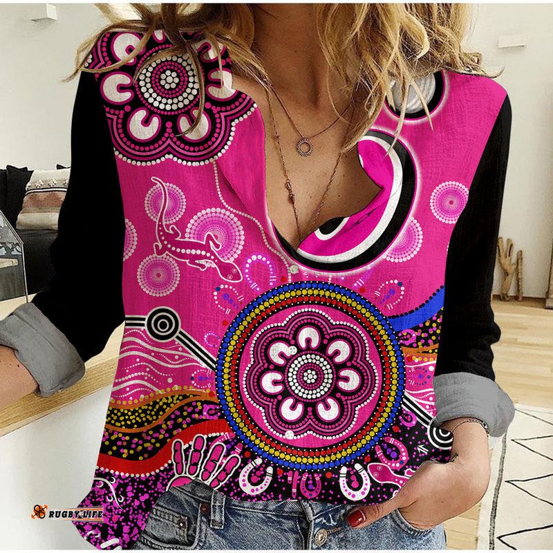 Custom Personalised Sydney Sixers Women Casual Shirt Cricket Indigenous Aboriginal Lizard Version