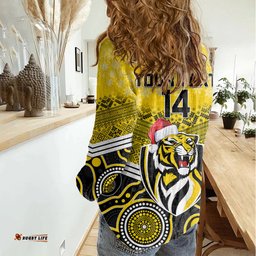 Custom Richmond Football Christmas Women Casual Shirt Merry Xmas 2023 Mix Aboriginal Art