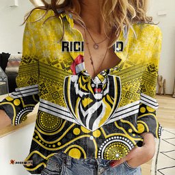 Custom Richmond Football Christmas Women Casual Shirt Merry Xmas 2023 Mix Aboriginal Art