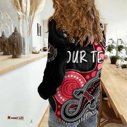 Personalised NAIDOC Week 2023 AFL Bombers Women Casual Shirt Aboriginal Dot Art Lizard Mix Boomerang