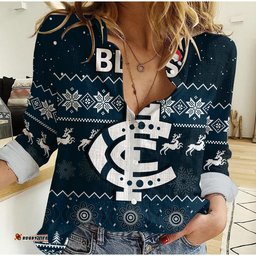 Custom Personalised Carlton Football Women Casual Shirt Blues Indigenous Merry Christmas