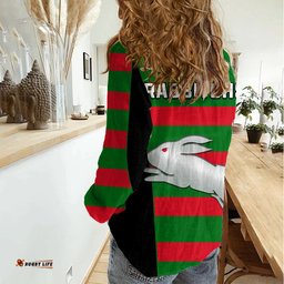 Rabbitohs Rugby Women Casual Shirt Go Souths 1908 Sporty Style Black