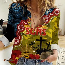 GC Suns Football ANZAC 2023 Women Casual Shirt Aboriginal Mix Slouch Hat