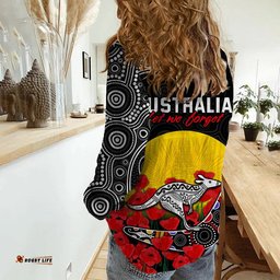 Australia ANZAC Women Casual Shirt Kangaroo Boomerang with Poppy