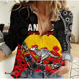 Australia ANZAC Women Casual Shirt Kangaroo Boomerang with Poppy