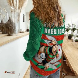 Rabbitohs Rugby Women Casual Shirt Aboriginal Dot Painting Glory Glory Sporty Style