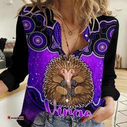 Personalised Australia Virgo Echidna Zodiac Women Casual Shirt Auz Astrology Aboriginal - Purple