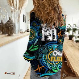 Bulldogs Rugby Aboriginal Art Women Casual Shirt NAIDOC Indigenous Tribal