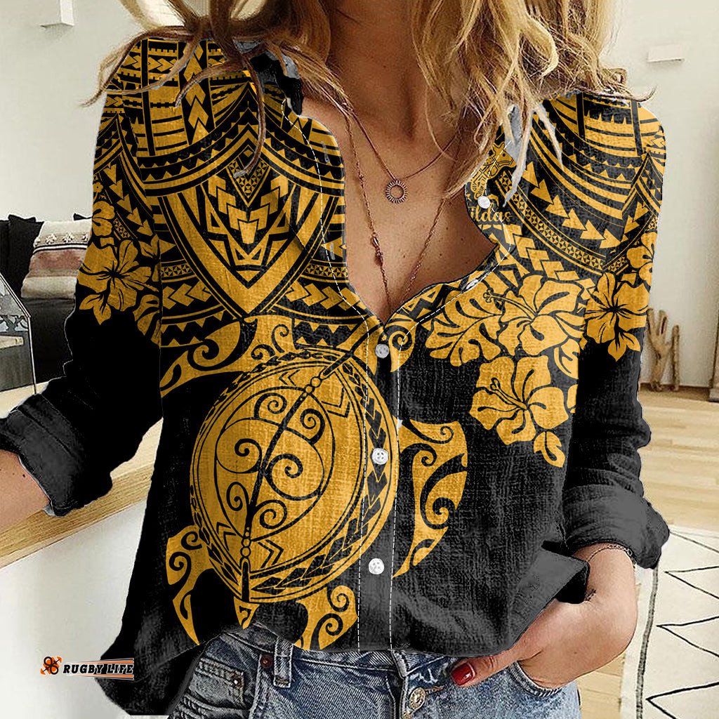 Custom Australia Matildas Women Casual Shirt Hibiscus and Turtle With Polynesian Pattern