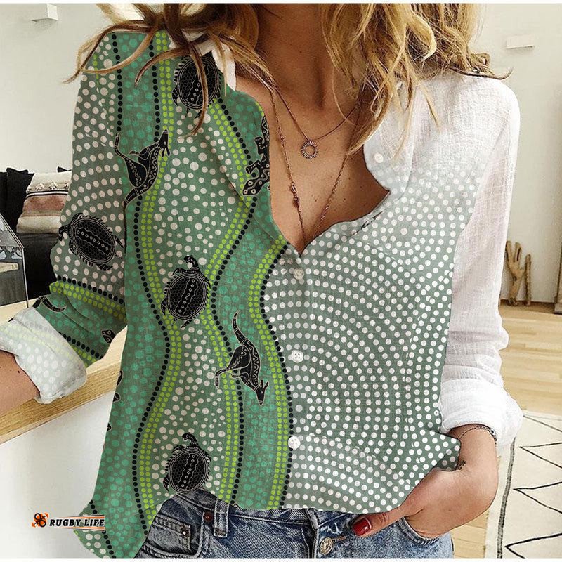 Australia Kangaroo Lizard Turtle And Aboriginal Women Casual Shirt