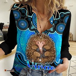 Personalised Australia Virgo Echidna Zodiac Women Casual Shirt Auz Astrology Aboriginal - Aqua