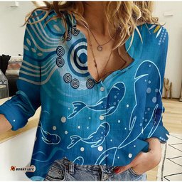 Australia Indigenous Women Casual Shirt Blue Sea