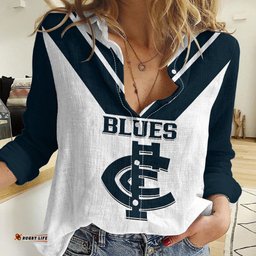 Personalised Carlton Football 2023 Women Casual Shirt Go Blues White Simple Style
