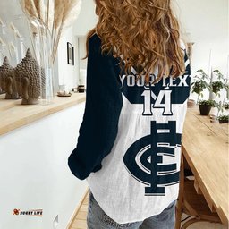 Personalised Carlton Football 2023 Women Casual Shirt Go Blues White Simple Style