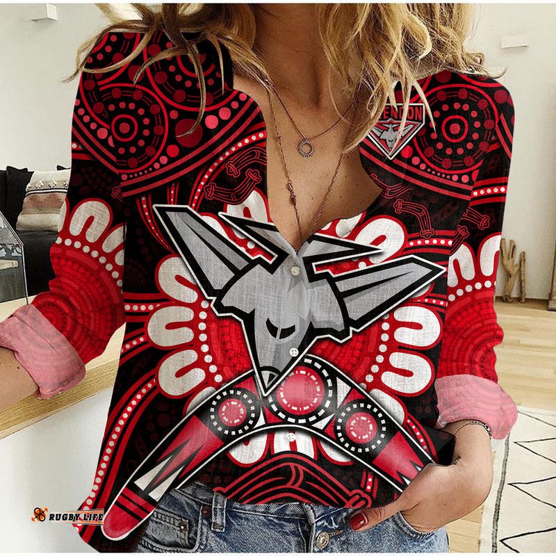 Bombers Football Women Casual Shirt Boomerang Indigenous Dots