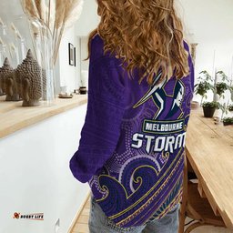 Storm Rugby Women Casual Shirt Melbourne Pasifika Aboriginal Gradient Polynesian