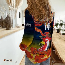 Custom Text And Number Roosters Rugby ANZAC 2023 Women Casual Shirt Dots Poppy Mix Camouflage Lest We Forget