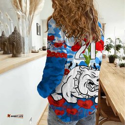 Custom Text And Number Bulldogs Rugby ANZAC Women Casual Shirt Lest We Forget