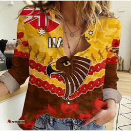 Hawks Football ANZAC Women Casual Shirt Lest We Forget