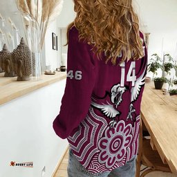Custom Text And Number Sea Eagles Rugby Women Casual Shirt Manly Warringah Indigenous Art