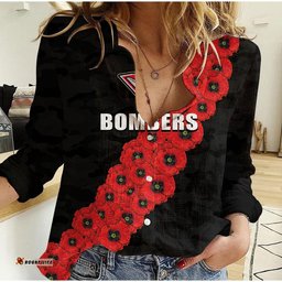 AFL Bombers Casual Shirt Anzac Day Poppy Flowers Jersey