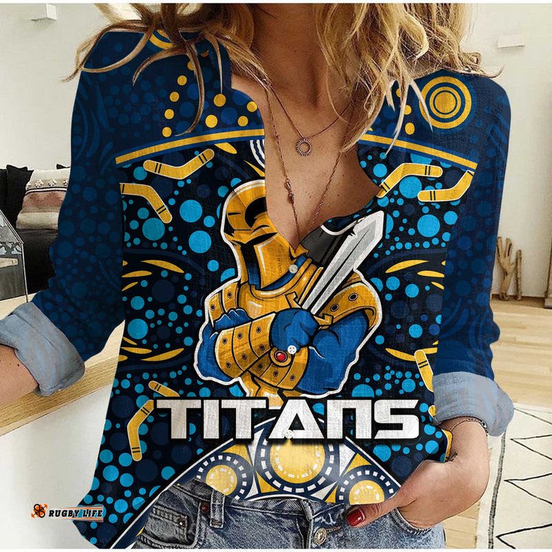 Titans Rugby Women Casual Shirt Boomerang Indigenous Dots