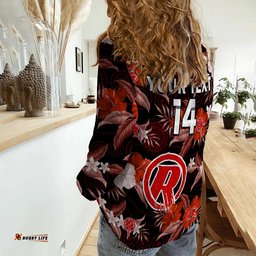 Custom Text And Number Melbourne Renegades Cricket Women Casual Shirt Aboriginal Art Mix Tropical Flowers