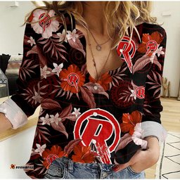 Custom Text And Number Melbourne Renegades Cricket Women Casual Shirt Aboriginal Art Mix Tropical Flowers