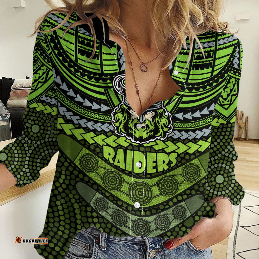 Raiders Rugby Women Casual Shirt Polynesian and Aboriginal Special Version