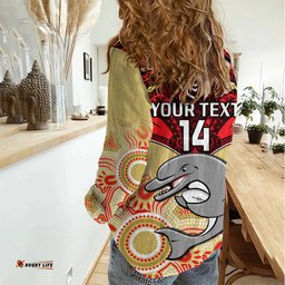 Personalised Dolphins Rugby Women Casual Shirt Aboriginal Mix Polynesian Pattern