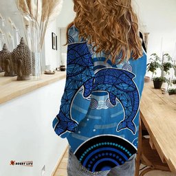 Aboriginal Woman Casual Shirt Dolphin Australia Pattern Sea