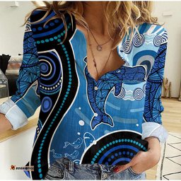 Aboriginal Woman Casual Shirt Dolphin Australia Pattern Sea