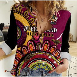 Queensland State Women Casual Shirt QLD Australian Indigenous Art