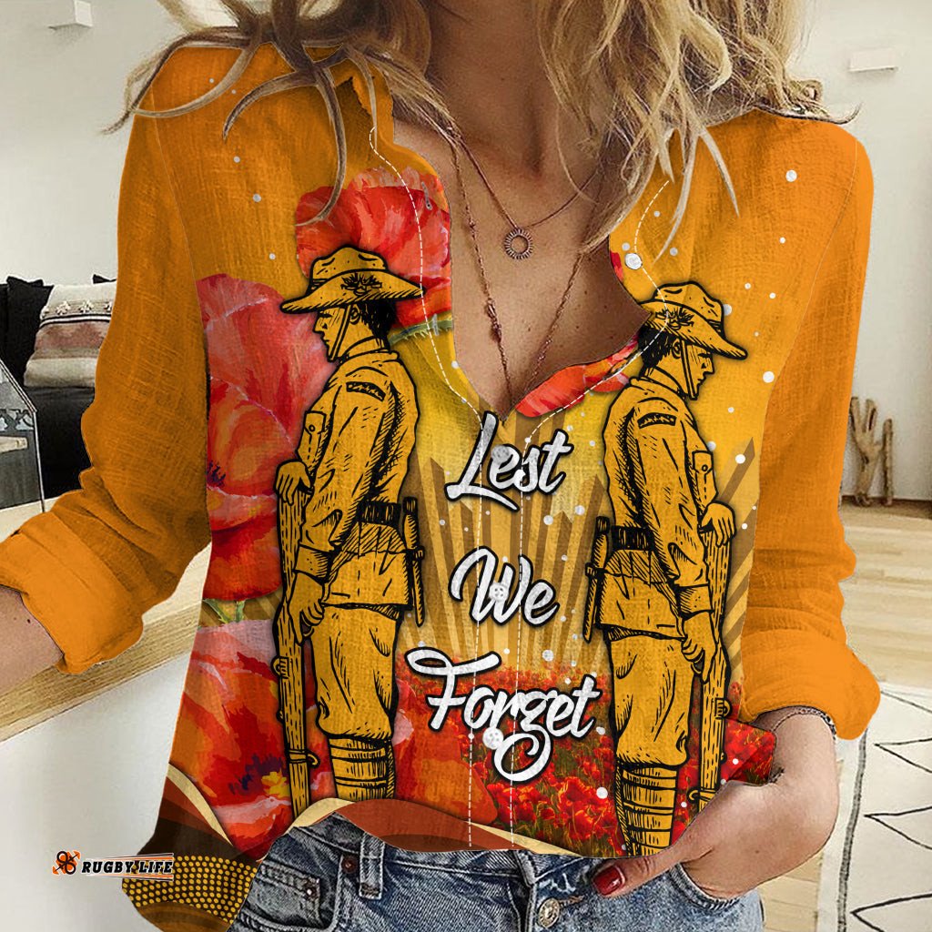 Aboriginal Anzac Day Women Casual Shirt Soldier Poppy Vibe
